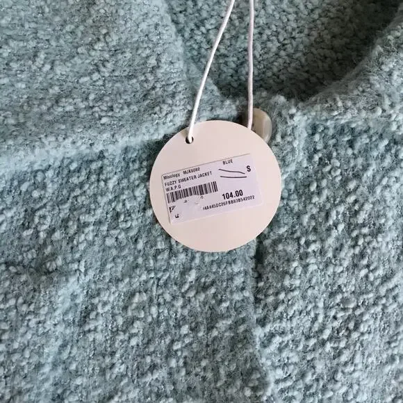 W.A.P.G. Fuzzy Crop Sweater Jacket Dusty Blue Sz S - Picture 4 of 8